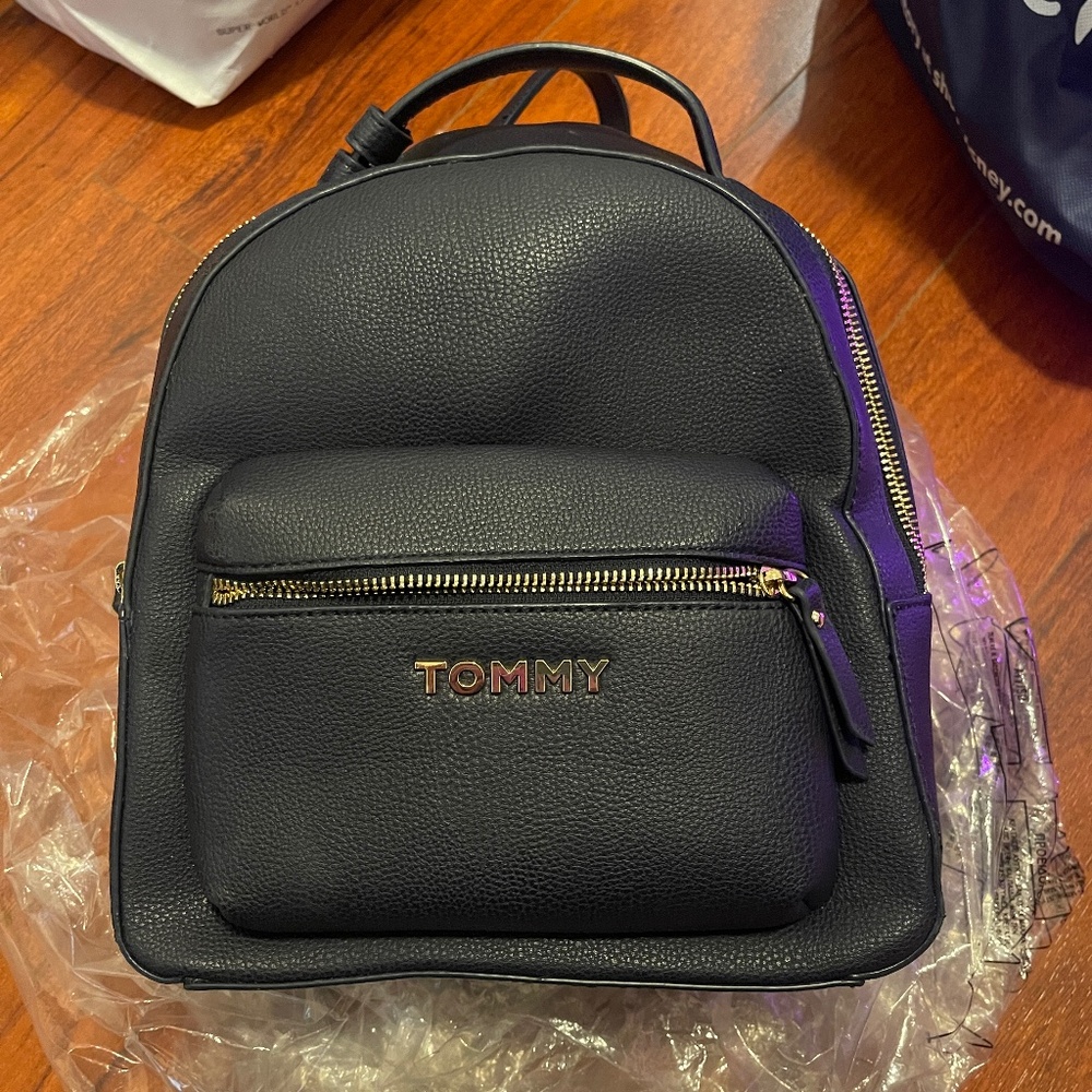 Tommy navy Blue Leather Backpack | Fashionable and Versatile | Almost Like New